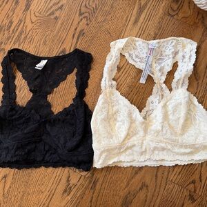 Free People Lace Bralette Set - Black and Cream size small